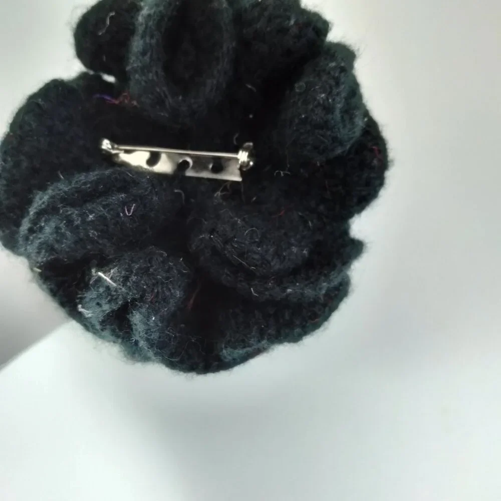 Black Carnation Boutonniere Lapel Pin hand knitted
